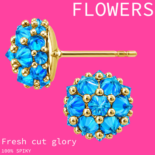 Flowers Ear Stud in Aqua & Gold